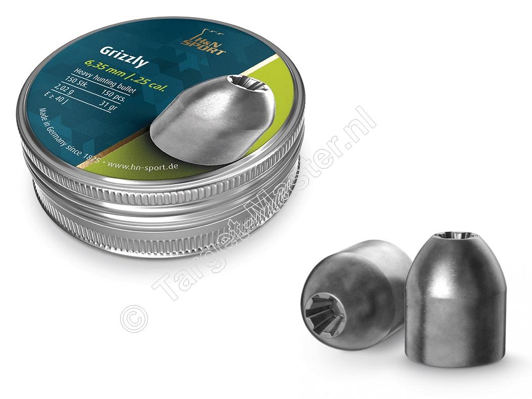 H&N Grizzly 6.35mm Airgun Pellets tin of 150